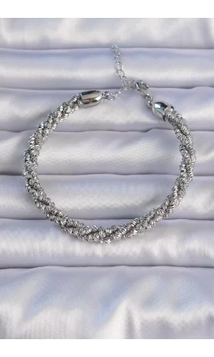 Pirinç Gümüş Renk Sarmal Model Bileklik