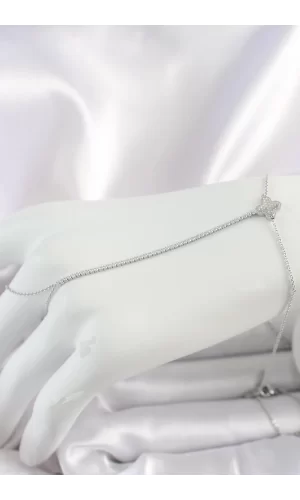 Pirinç Gümüş Renk Su Yolu Zirkon Taşlı İşlemeli Yonca Model Kadın Şahmeran
