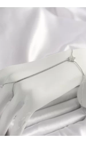 Pirinç Gümüş Renk Su Yolu Zirkon Taşlı Yıldız Model Kadın Şahmeran
