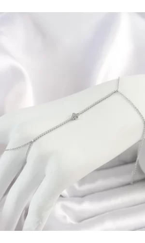 Pirinç Gümüş Renk Su Yolu Zirkon Taşlı Yonca Model Kadın Şahmeran