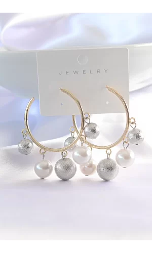 Pirinç Gümüş Renk Topçuk Model Gold Renk Halka Küpe