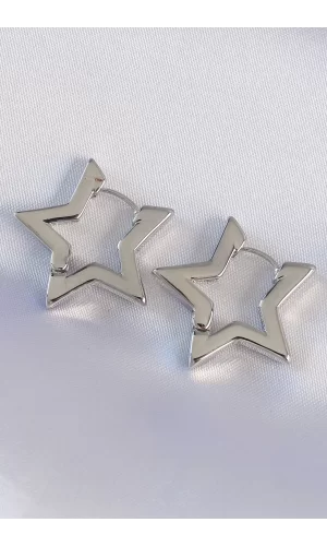 Pirinç Gümüş Renk Yıldız Küpe