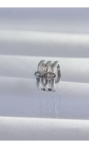 Pirinç Gümüş Renk Yonca Earcuff Küpe