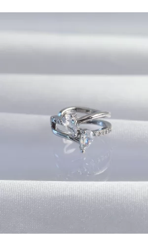 Pirinç Gümüş Renk Zirkon Taşlı Damla Earcuff Küpe