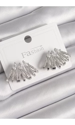 Pirinç Gümüş Renk Zirkon Taşlı Deniz Kabuğu Model Kadın Küpe