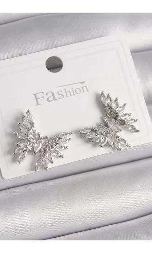 Pirinç Gümüş Renk Zirkon Taşlı Kelebek Model Kadın Küpe