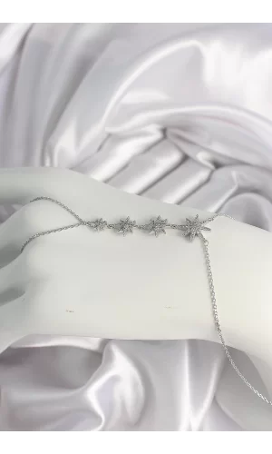 Pirinç Gümüş Renk Zirkon Taşlı Kutup Yıldızı Model Kadın Şahmeran