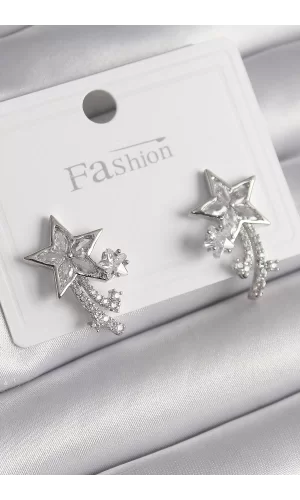 Pirinç Gümüş Renk Zirkon Taşlı Kuyruklu Yıldız Model Kadın Küpe