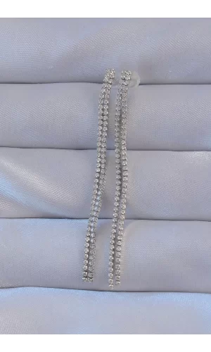 Pirinç Gümüş Renk Zirkon Taşlı Su Yolu Model Küpe