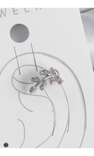 Pirinç Gümüş Renk Zirkon Taşlı Yaprak Model Kıkırdak Kadın Küpe