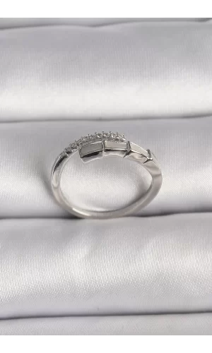Pirinç Gümüş Renk Zirkon Taşlı Yılan Model Ayarlanabilir Yüzük