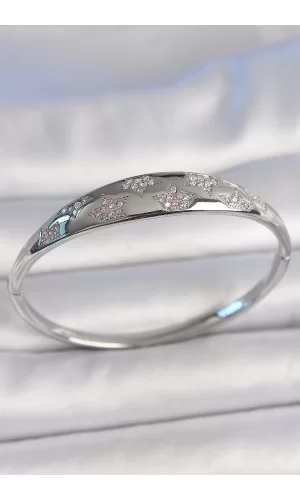 Pirinç Gümüş Renk Zirkon Taşlı Yıldız İşlemeli Kadın Kelepçe