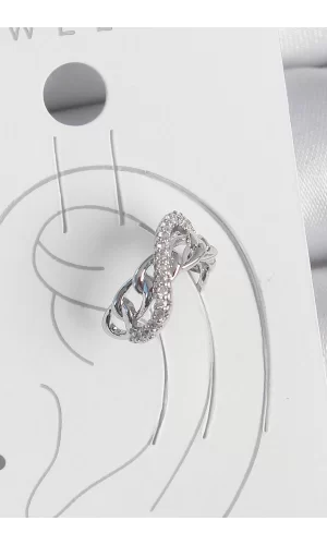 Pirinç Gümüş Renk Zirkon Taşlı Zincir Sonsuzluk Model Kadın Kıkırdak Küpe
