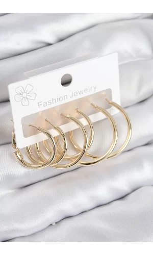 Pirinç Halka Model Gold Renk Kadın Set Küpe