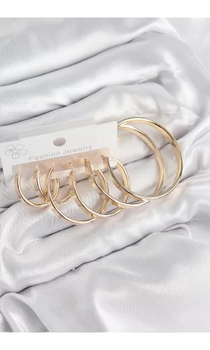 Pirinç Halka Model Gold Renk Kadın Set Küpe