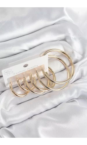 Pirinç Halka Model Gold Renk Kadın Set Küpe