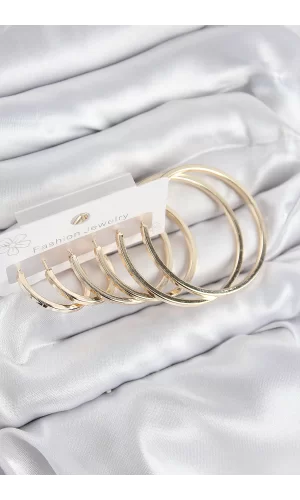 Pirinç Halka Model Gold Renk Kadın Set Küpe