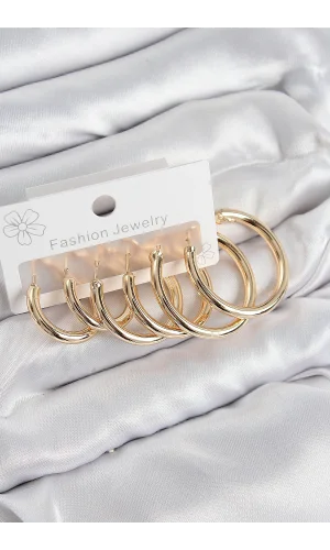 Pirinç Halka Model Gold Renk Kadın Set Küpe