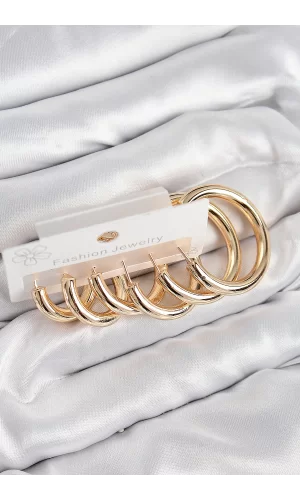 Pirinç Halka Model Gold Renk Kadın Set Küpe