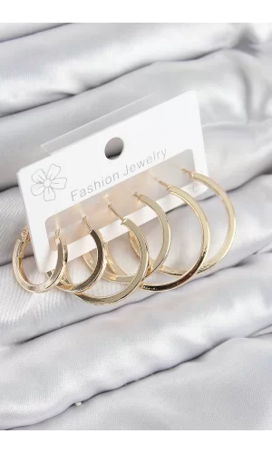 Pirinç Halka Model Gold Renk Kadın Set Küpe