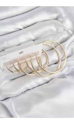 Pirinç Halka Model Gold Renk Kadın Set Küpe