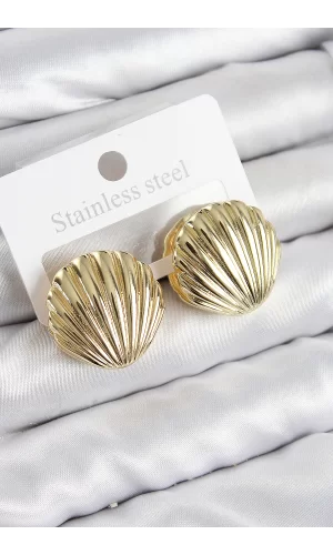 Pirinç İstiridye Model Gold Renk Kadın Küpe