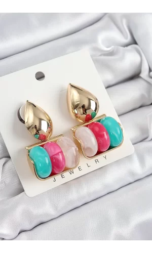 Pirinç Karışık Renk Vintage Model Kadın Küpe