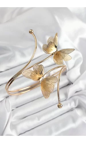 Pirinç Kelebek Model Gold Renk Kadın Pazu Bileklik
