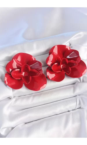 Pirinç Kırmızı Renk Gül Model Kadın Küpe