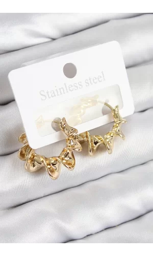 Pirinç Kıvrımlı Halka Model Gold Renk Kadın Küpe