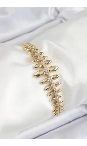 Pirinç Kurşun Model Zirkon Taşlı Gold Renk VİP Seri Kadın Bileklik