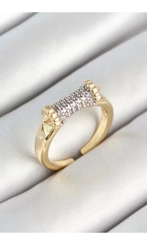 Pirinç Makara Figürlü Zirkon Taşlı Gold Renk Ayarlanabilir Kadın Yüzük