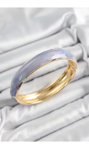Pirinç Mavi Mor Mineli Mermer Desen Model Gold Renk Kadın Kelepçe