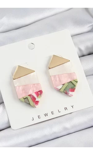 Pirinç Mermer Desenli Vintage Geometrik Model Gold Renk Kadın Küpe
