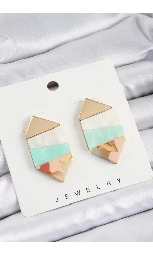 Pirinç Mermer Desenli Vintage Geometrik Model Gold Renk Kadın Küpe