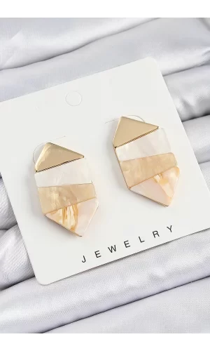 Pirinç Mermer Desenli Vintage Geometrik Model Gold Renk Kadın Küpe