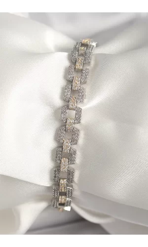 Pirinç Mix Renk Zirkon Taşlı Zincir Model VIP Seri Kadın Bileklik