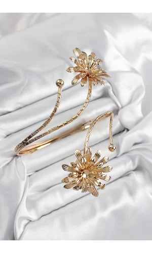 Pirinç Papatya Model Gold Renk Kadın Pazu Bileklik