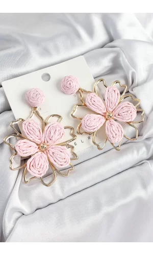 Pirinç Pembe Çiçek Model Gold Renk Kadın Hasır Küpe