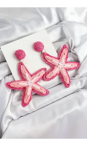 Pirinç Pembe Deniz Yıldızı Model Gold Renk Kadın Hasır Küpe