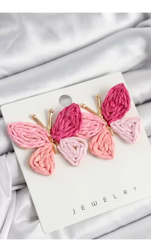 Pirinç Pembe Kelebek Model Gold Renk Kadın Hasır Küpe