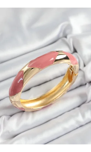 Pirinç Pembe Mineli Baklava Model Gold Renk Kadın Kelepçe