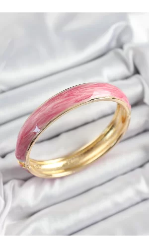 Pirinç Pembe Mineli Mermer Desen Model Gold Renk Kadın Kelepçe