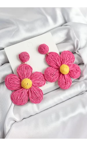 Pirinç Pembe Papatya Model Gold Renk Kadın Hasır Küpe