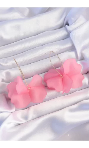 Pirinç Pembe Renkli Flora Küpe