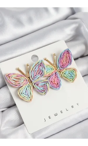 Pirinç Rainbow Kelebek Model Gold Renk Kadın Hasır Küpe