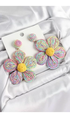 Pirinç Rainbow Papatya Model Gold Renk Kadın Hasır Küpe