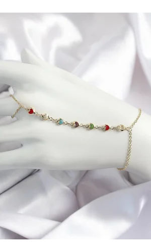Pirinç Renkli Kalpli Zirkon Taşlı Y Model Gold Renk Kadın Şahmeran