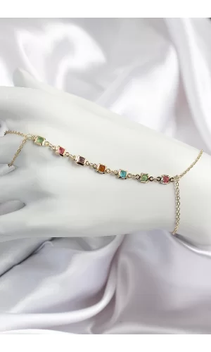 Pirinç Renkli Kare Zirkon Taşlı Y Model Gold Renk Kadın Şahmeran