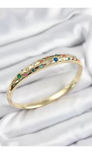 Pirinç Renkli Zirkon Taşlı Kutup Yıldızı Model Gold Renk Kadın Kelepçe